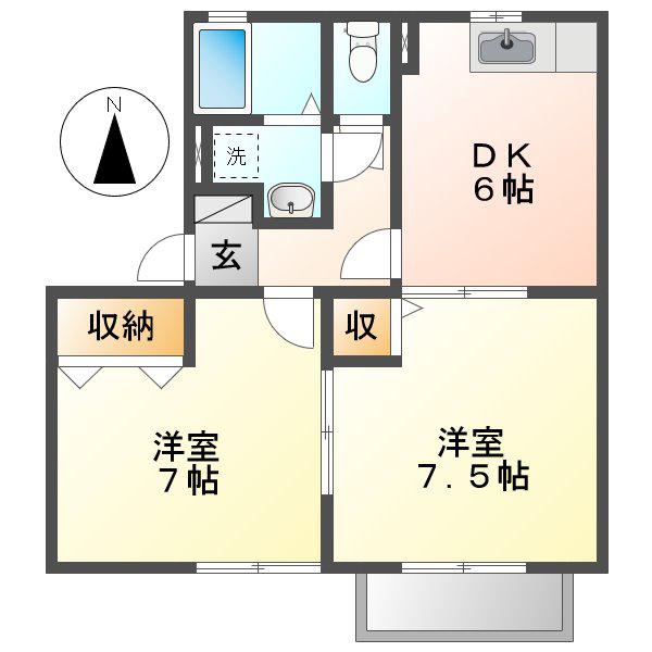 メゾンレオB棟(2DK/2階)の間取り写真