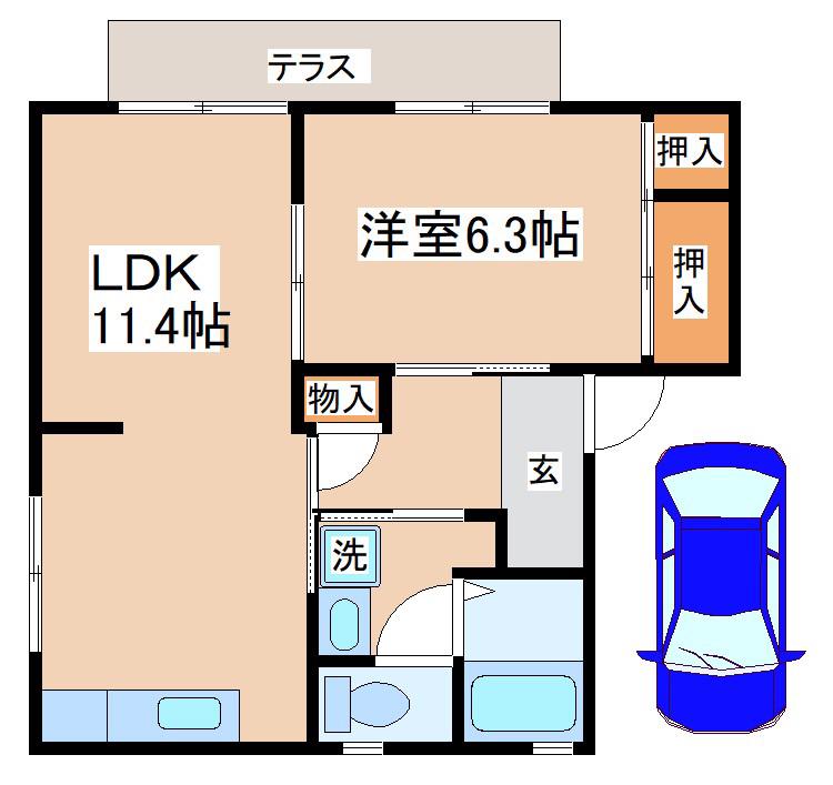 ディアス塩屋山手A(2K/1階)の間取り写真