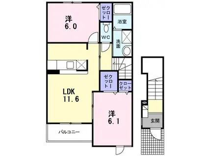 シャンドフルールドゥ(2LDK/2階)の間取り写真