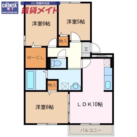 ロイヤルガーデンA棟(3LDK/2階)の間取り写真