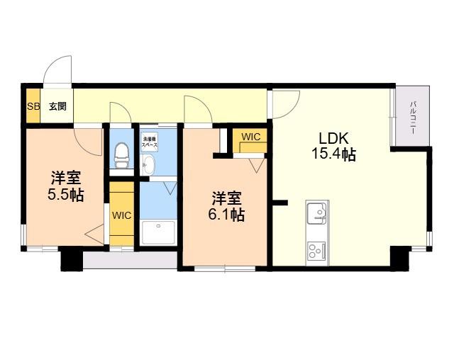 MODERN ASPIRATION 西新クアルト(2LDK/2階)の間取り写真