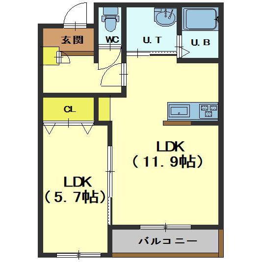 インフィニティ松陰(1LDK/1階)の間取り写真