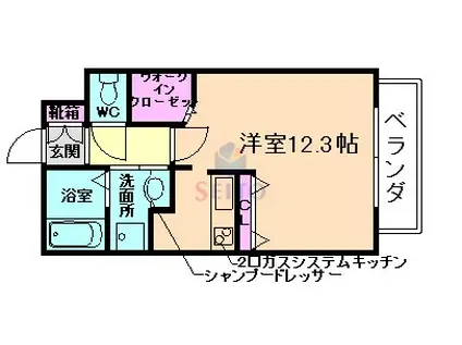 グランヴェール緑地(1K/1階)の間取り写真