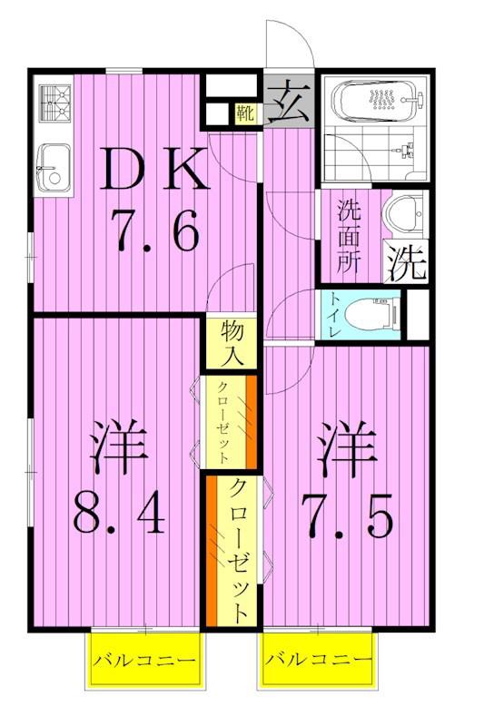 アムール ブション(2DK/1階)の間取り写真