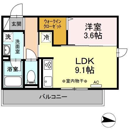 パーパス(1LDK/2階)の間取り写真