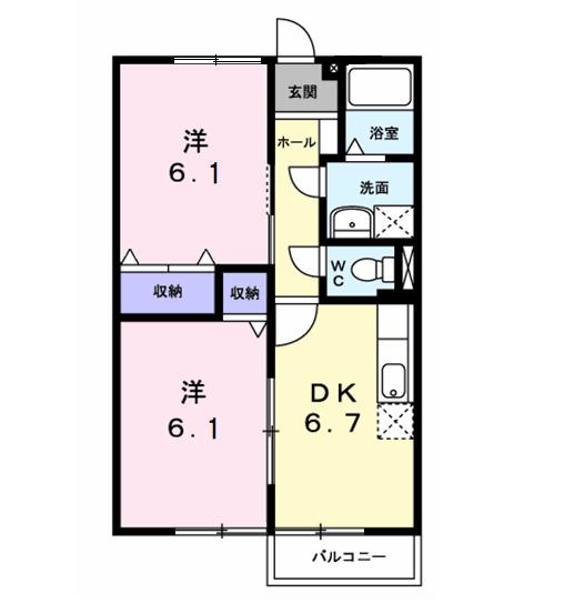 ファミール旭ケ丘I(2DK/2階)の間取り写真