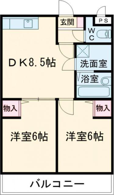 クラージュ(2DK/2階)の間取り写真