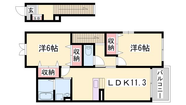 グラツィアC(2LDK/2階)の間取り写真