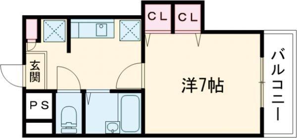 ジュネス神屋町(1K/6階)の間取り写真