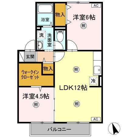 ヴィラージュ B棟(2LDK/2階)の間取り写真