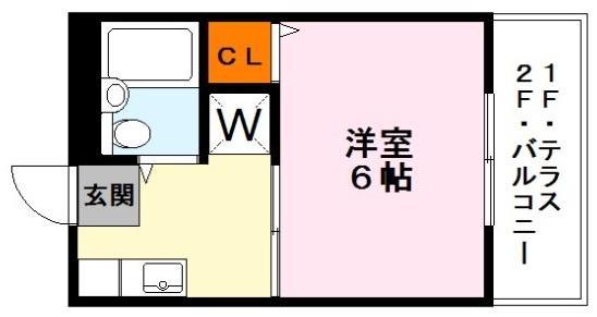 ネオコーポ萩(1K/1階)の間取り写真