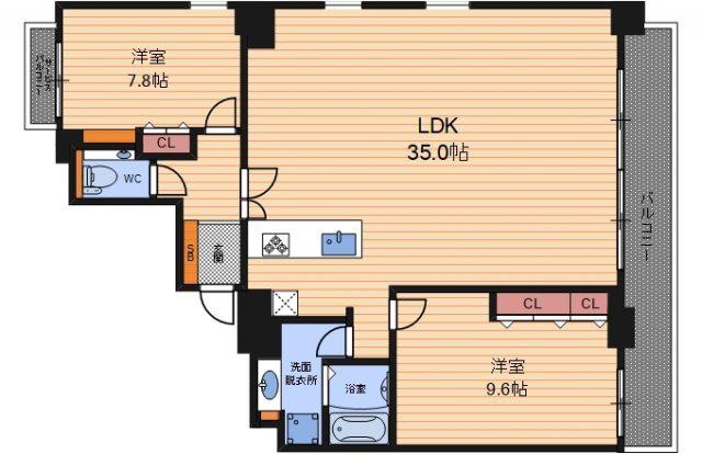 リバーサイドタワー中之島(2LDK/30階)の間取り写真