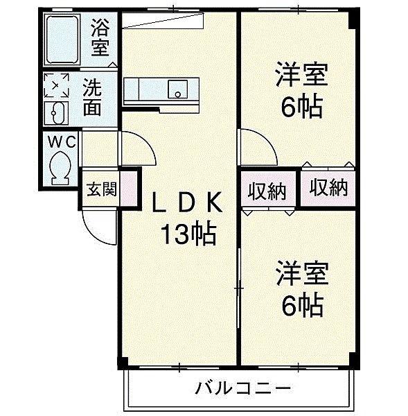 アイ・パレット岩屋(2LDK/1階)の間取り写真