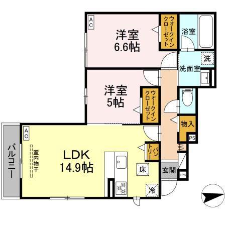 エスプレッシーヴォ(2LDK/1階)の間取り写真