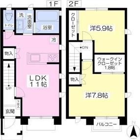 ボヌール向山南A棟(2LDK/1階)の間取り写真