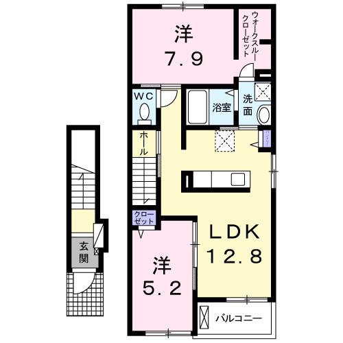PIAGET玉名(2LDK/2階)の間取り写真
