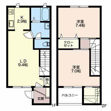 ラフローラA棟(2LDK/1階)の間取り写真