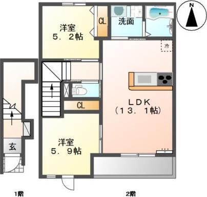 ロングアイランドヒルズマンションII(2LDK/2階)の間取り写真