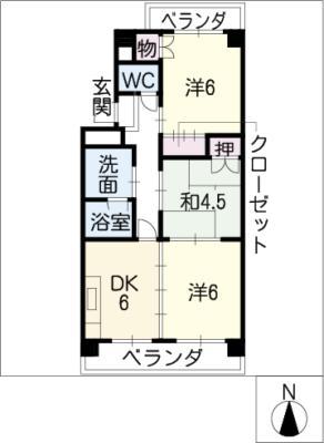 サンシャインロードM(3DK/4階)の間取り写真