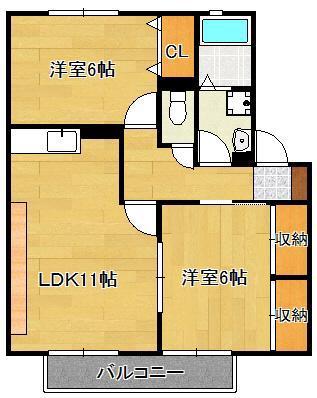 ロイヤルガーデン芳賀C棟(2LDK/1階)の間取り写真