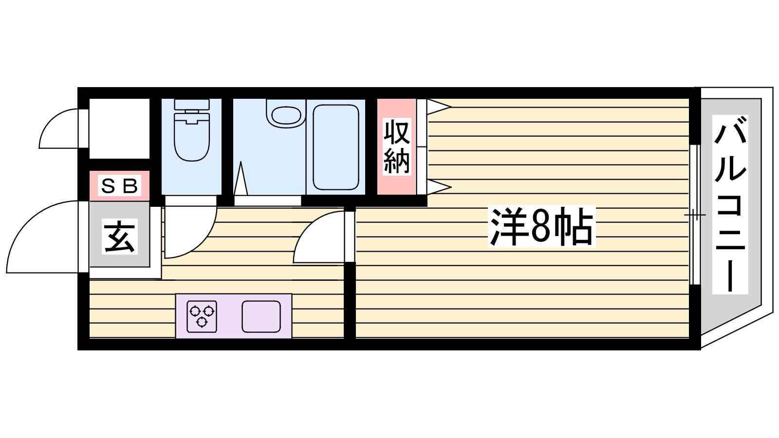 ジュネス鴨池(1K/2階)の間取り写真
