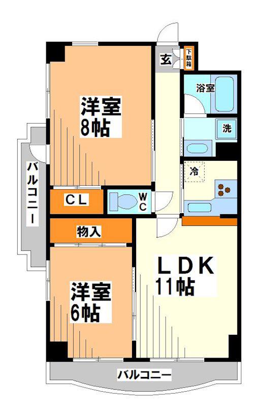 コンフォート聖蹟 当社管理物件(2LDK/6階)の間取り写真