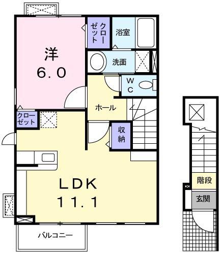 カーサ有明(1LDK/2階)の間取り写真