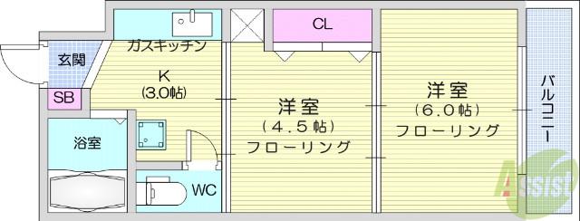 イーグルハイツ錦町(2K/2階)の間取り写真