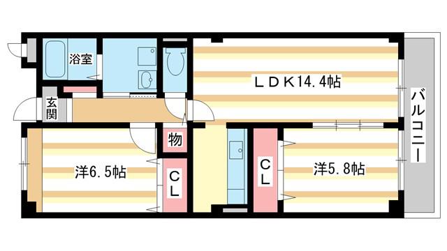 アヴェニュー東松ヶ丘(2LDK/3階)の間取り写真