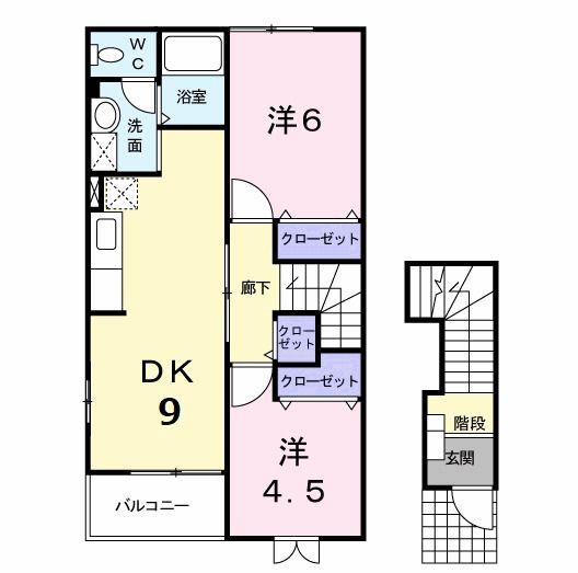 グレイスフルハウス(2DK/2階)の間取り写真