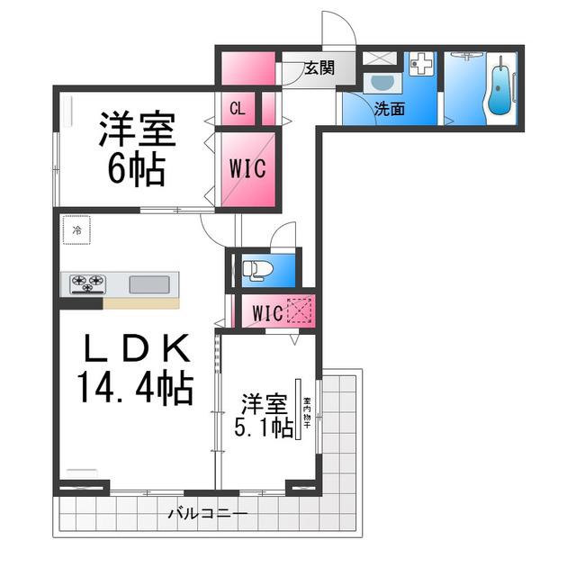 ディーレガシー中百舌鳥(2LDK/2階)の間取り写真