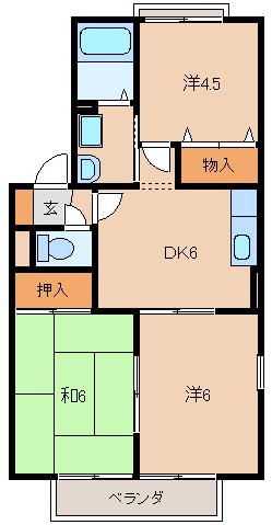 カーササンライズII(3DK/2階)の間取り写真