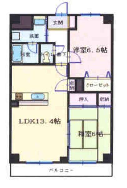 グリーンライズ南台(2LDK/3階)の間取り写真