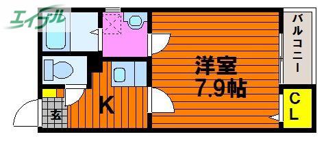 クレフラスト北長瀬 A棟(1K/2階)の間取り写真