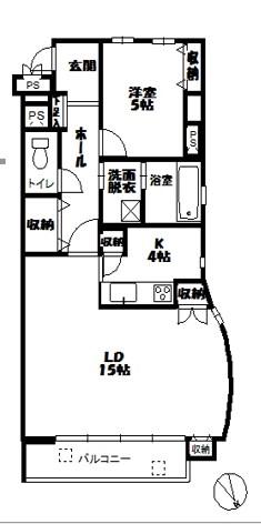 ランドマーク豊川(1LDK/4階)の間取り写真