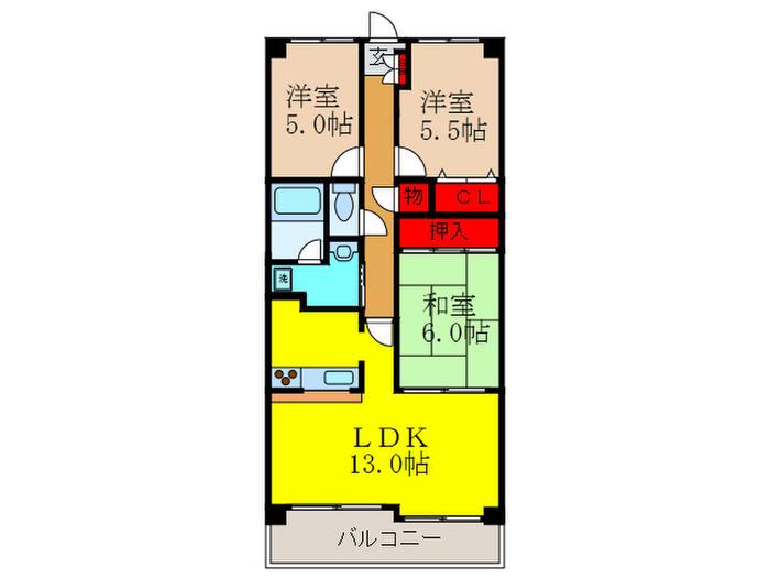 東千里OMパレス1(3LDK/6階)の間取り写真