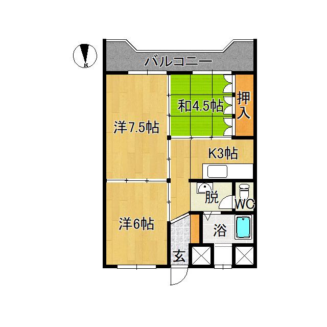 マンション瑞凰(3K/7階)の間取り写真
