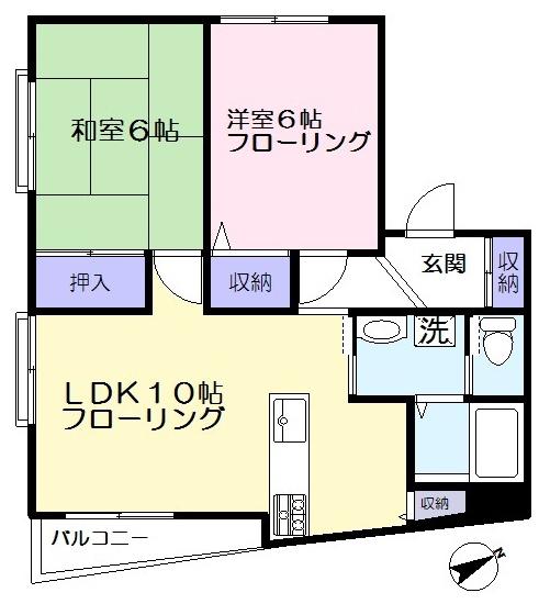 福元マンション(2LDK/2階)の間取り写真