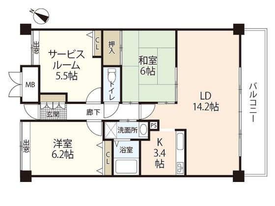 レゾナンス庚午(3LDK/3階)の間取り写真