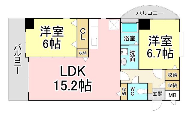 サンシャインIV(2LDK/6階)の間取り写真