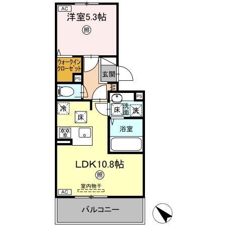 フェリシテ御領(1LDK/1階)の間取り写真