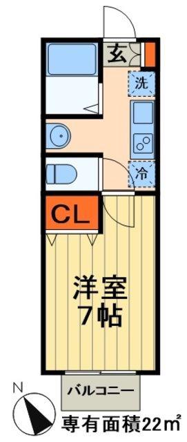 グランドゥール浜野(1K/2階)の間取り写真