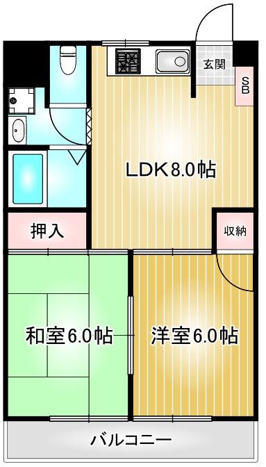 丸の内カジウラマンション(2LDK/4階)の間取り写真