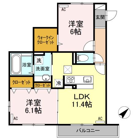 インティエール(2LDK/1階)の間取り写真