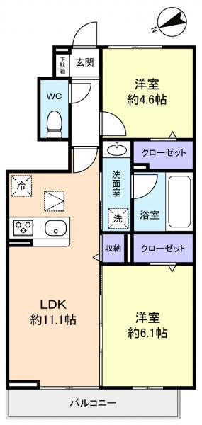 NUEVA VIDA(2LDK/1階)の間取り写真