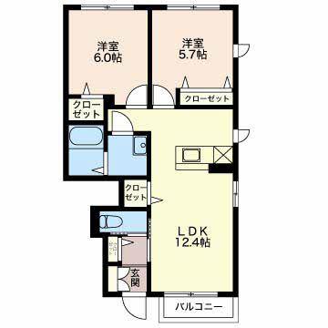 シャーメゾン秋和(2LDK/1階)の間取り写真