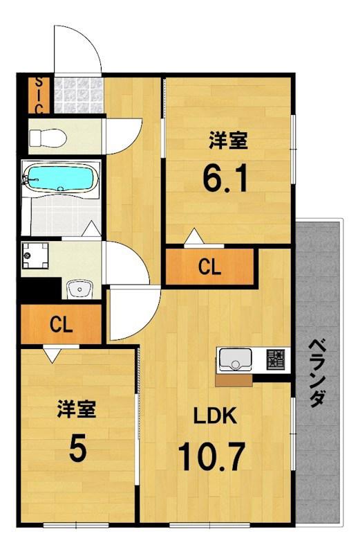 FLEUR II(2LDK/1階)の間取り写真