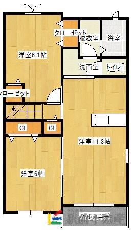ノイエツァイトIII(2LDK/2階)の間取り写真