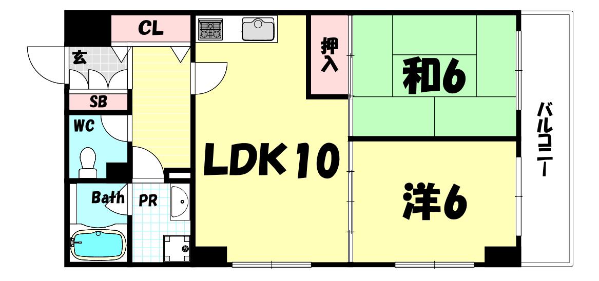 ウエストコート1番館(2LDK/3階)の間取り写真