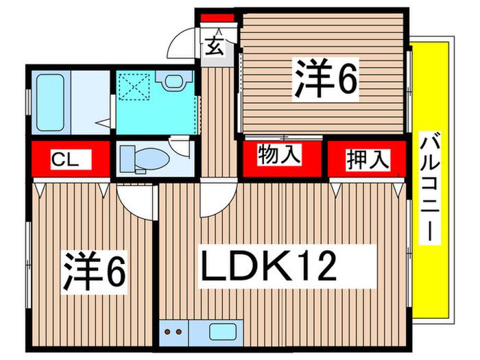 ピーセス・コートB(2LDK/1階)の間取り写真
